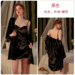 Guiruo Brand Velvet Pure Desire Sexy Open Back Split Sleeping Dress Lace up Solid Color Outer Robe Women's Home Fur Set 2821