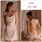 Qiruo Brand Autumn and Winter Sexy Deep V Satin Long Dress Pajamas with Open Back Temptation Sling Dress Home Suit Set 1571