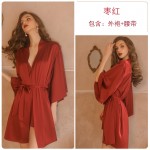 Guiruo Brand Sexy Pure Desire Nightwear Lace Solid Color Suspended Dress Lace up Morning Robe Outer Robe Home Suit Set 1690