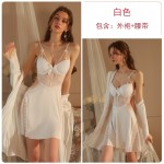 Guiruo Sexy Pajamas Solid Color Backless Temptation Chest Cushion Steel Ring Suspender Sleeping Dress Outer Robe Comfortable Home Set 2044