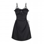 Ruo Ruo Solid Satin Deep V Low Chest Temptation Chest Cushion Waist Hollow out Hanging Strap Home Sleeping Dress Outrobe Set P3144