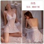 Guiruo Fun Lingerie Sexy Mesh Breathable Comfortable Sleepwear Open Back Suspended Sleepwear Outerrobe Uniform Set 2107