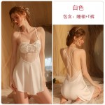 Guiruo Sexy Backless Temptation Lotus Leaf Sleeve Cardigan Solid Color Comfortable Sling Sleeping Dress Home Suit Set Issued on behalf of 2111