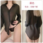 Guiruo Fun Lingerie Women's Sexy Chiffon Perspective Attractive Loose OL Professional Boyfriend Style Shirt Set 202