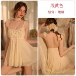 Guiruo Sweet and Cute Mesh Lace Sexy Fairy Style Flying Sleeves, Sleeping Dress, Outer Robe, Home Suit Set 3312