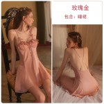 Guiruo Sexy Open Back Ice Silk Comfortable Solid Color Pajamas Gathering Chest Pads, Suspended Skirts, Outskirts, Home Furnishing Set 2227