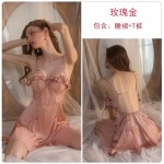 Rose Like Autumn and Winter Sexy Perspectives Temptation Private Room Pajamas Solid Color Hanging Sleeping Dress Outer Robe Women's Home Furnishing Set 2072