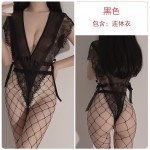 Guiruo Fun Underwear Sexy Deep V Mesh Temptation Waist Lacing Hot One Piece Nightwear Set Issued on behalf of 025