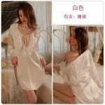 Guiruo Sexy Ruffle Edge Deep V Solid Ice Silk Boyfriend Style Shirt Loose Sleeping Dress Women's Home Fur Set P2246