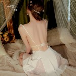 Ruo Ruo Spring/Summer Sexy Lace Backless Temptation with Chest Pads Gathered Outer Robe Simple Women's Homewear Set 3038