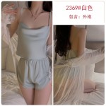 Guiruo Sexy Pajamas Women's Summer New Home Fur Ice Silk Pure Desire Sling Shorts Mesh Outer Robe Set 3588