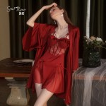 Guiruo Sexy Deep V Steel Ring Gathering with Chest Cushion, Small Chest Strap, Sleeping Dress, Casual Robe, Home Suit Set 2072