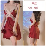 Guiruo Summer Ice Deep V Cross Lace with Chest Cushion Hanging Strap Sleeping Dress Lazy Outer Robe Home Suit Set 3789