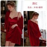 Guiruo Sexy Velvet French Split Suspended Sleeping Dress Comfortable Loose Lace up Outer Robe Women's Home Fur Set 2821