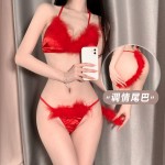 Guiruo Fun Underwear Sexy Perspective Hollow out Three Point Plush Cat Girl Passionate Hot Uniform Set 1948