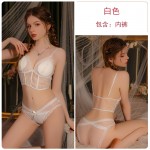 Guiruo Fun Lingerie Sexy Lace Chest Pad Gathered Top Underwear Three Point Bed Women's Uniform Set J3335