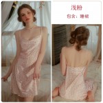 Guiruo Spring/Summer Sexy Leopard Pattern Sweet Ice Silk Pajamas French Private Room Suspended Sleeping Dress Home Suit Set 3320