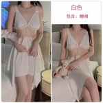 Guiruo Satin Jacquard Lace Perspective Deep V with Chest Cushion Irregular Skirt, Nightwear, Outrobe, Home Set J2413