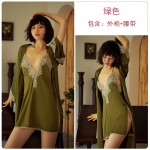 Guiruo Lace Sexy Open Front Temptation Thin Sling Sleeping Dress Lace up Sleeping Robe Bathrobe Women's Home Furnishing Set 272