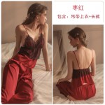 Ruo Ruo Sexy Satin Lace Open Back Sexy Private Bedgown Three Piece Solid Color Women's Homewear Set 19076