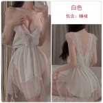 Ruo Ruo Sweet Casual Pajamas Open Back Temptation Wave Dot Mesh Sling Sleepwear Women's Cute Home Furnishing Set 730