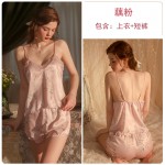 Guiruo brand comfortable pajamas in Europe and America, sexy printed deep V suspender top and shorts, women's home wear set 19070