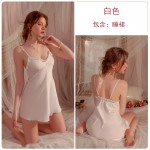 Guiruo pajamas Long sleeved breathable satin sweet pajamas Solid color suspender pajamas Outer robe Women's home wear set 2199