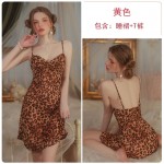 Guiruo Sexy Swinging Collar Temptation Leopard Pattern Pure Desire French Comfortable Sling Sleeping Dress Women's Home Fury Set 3236