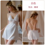 Guiruo Summer Sexy Backless Temptation with Chest Pads Gathered Strap Sleeping Skirt Simple Outer Robe Home Suit Set 3660