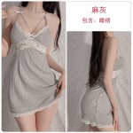 Guiruo Sexy Deep V with Chest Cushion Gathered Strap Sleeping Dress with Open Back, Sexy and Comfortable Women's Home Furnishing Set 2452