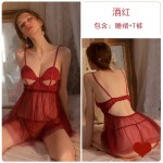 Guiruo Fun Lingerie Sexy Steel Ring Gathers Small Chest Show Big Pajama Dew Breast Temptation Sling Pajama Dress Set 1790