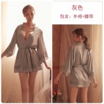 Guiruo satin patchwork embroidered pajamas women's lace up sexy long sleeved pajamas bathrobe temptation home clothing set 400