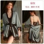 Guiruo Sexy Open Waist Temptation Pajamas Solid Lace Pajamas Strap Shorts Outer Robe Home Suit Set 19079