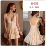 Guiruo Fun Underwear Sexy Deep V Open Back Sexy Sleepwear Solid Color Sleeveless Nightwear Women's Home Fury Set 2095