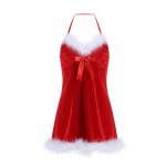 Guiruo Fun Underwear Sexy Velvet Plush Neck Hanging Sleeping Dress Christmas Dress Uniform Set Issued on behalf of 19988