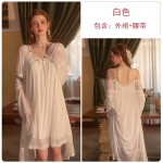 Guiruo brand sexy suspender nightgown robe perspective women's summer lace backless comfortable home set 2373