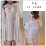 Guiruo Sexy Backless Temptation Ice Silk Steel Ring Chest Cushion Gathered Strap Sleeping Dress Outer Robe Women's Home Furnishing Set 3224