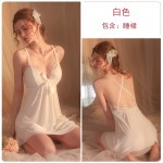 Guiruo Spring/Summer Sexy Solid Color Mesh Bow Knot Sweet Plus Chest Cushion Suspended Dress Outer Robe Home Suit Set 2232