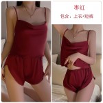 Guiruo Sexy Pajamas Women's Summer New Home Fur Ice Silk Pure Desire Sling Shorts Mesh Outer Robe Set 3588