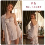 Guiruo French style pure lust style pajamas with gathered chest pads, solid color suspender skirt, outer robe, comfortable home clothing set 2227