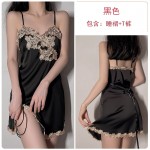 Guiruo Sexy Satin Embroidery Thin Hanging Sleeping Dress Lace up Sleeping Robe Bathrobe Women's Home Furnishing Set Issued on behalf of 766