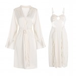 Guiruo Brand Pure Desire Style Lace Long Strap Sleeping Dress Outer Robe Ice Silk Comfortable Sweet Home Fur Set 2991