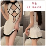 Guiruo Fun Lingerie Sexy Backless Temptation Retro Plate Buckle Cheongsam Comfortable Sleeping Dress Passionate Uniform Set 2938