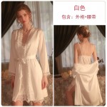 Guiruo Sweet Lace Bow Small Breast Pajama Open Back Suspended Sleeping Dress Outer Robe Home Furnishing Set Issued on behalf of 1574