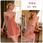 Guiruo Brand Sexy Backless Sexy Velvet Sleeping Dress Lace up Outer Robe Solid Color Comfortable Women's Home Fur Set 2818