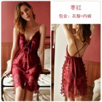 Guiruo Brand Pajamas Women's Nightwear Side Split Bathrobe Sexy Lace Pajama Bathrobe Home Suit Set 311