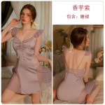 Guiruo Girl Purely Wants to Add a Chest Cushion to Gather Ice Silk Sling Sleeping Dress Outer Robe High Grade Home Fury Set J3123