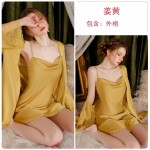 Qiruo Brand Autumn and Winter New Nightwear Sexy Deep V Suspended Sleepwear Home Suit Set Can Be Outworn and Outworn 1477