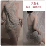 Guiruo Ancient Style Standing Neck Qipao Plate Buckle Perspective Mesh Jacquard Lace Sexy Backless Pure Desire Uniform Set 3681