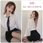 Guiruo Fun Lingerie Women's Sexy Chiffon Perspective Tie Pure Student Costume Role Playing Uniform Set 416